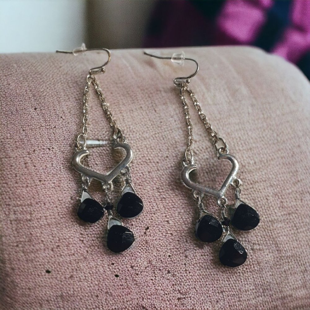 Dangle Vintage Earrings Womens Jewelry Costume Broken Heart Triple Black Bead